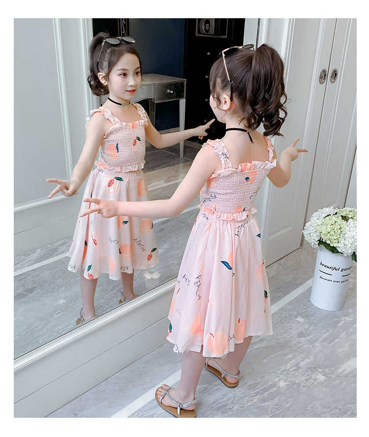 Jupe princesse d'été pour fille, gilet à bretelles, robe longue