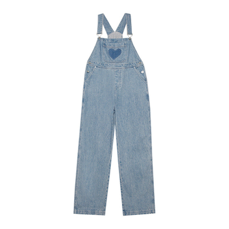 Salopette en jean Love pour femme, pantalon droit ample à bretelles, pantalon rouge sauvage à jambes larges, pantalon long, automne et hiver