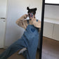Salopette en jean Love pour femme, pantalon droit ample à bretelles, pantalon rouge sauvage à jambes larges, pantalon long, automne et hiver