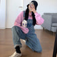 Salopette en jean Love pour femme, pantalon droit ample à bretelles, pantalon rouge sauvage à jambes larges, pantalon long, automne et hiver