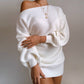 Robe pull tricotée OrangeA pour femme, épaules dénudées, ample, manches longues, couleur unie, élégante, style streetwear, collection automne-hiver