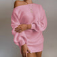 Robe pull tricotée OrangeA pour femme, épaules dénudées, ample, manches longues, couleur unie, élégante, style streetwear, collection automne-hiver