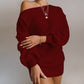 Robe pull tricotée OrangeA pour femme, épaules dénudées, ample, manches longues, couleur unie, élégante, style streetwear, collection automne-hiver