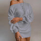 Robe pull tricotée OrangeA pour femme, épaules dénudées, ample, manches longues, couleur unie, élégante, style streetwear, collection automne-hiver
