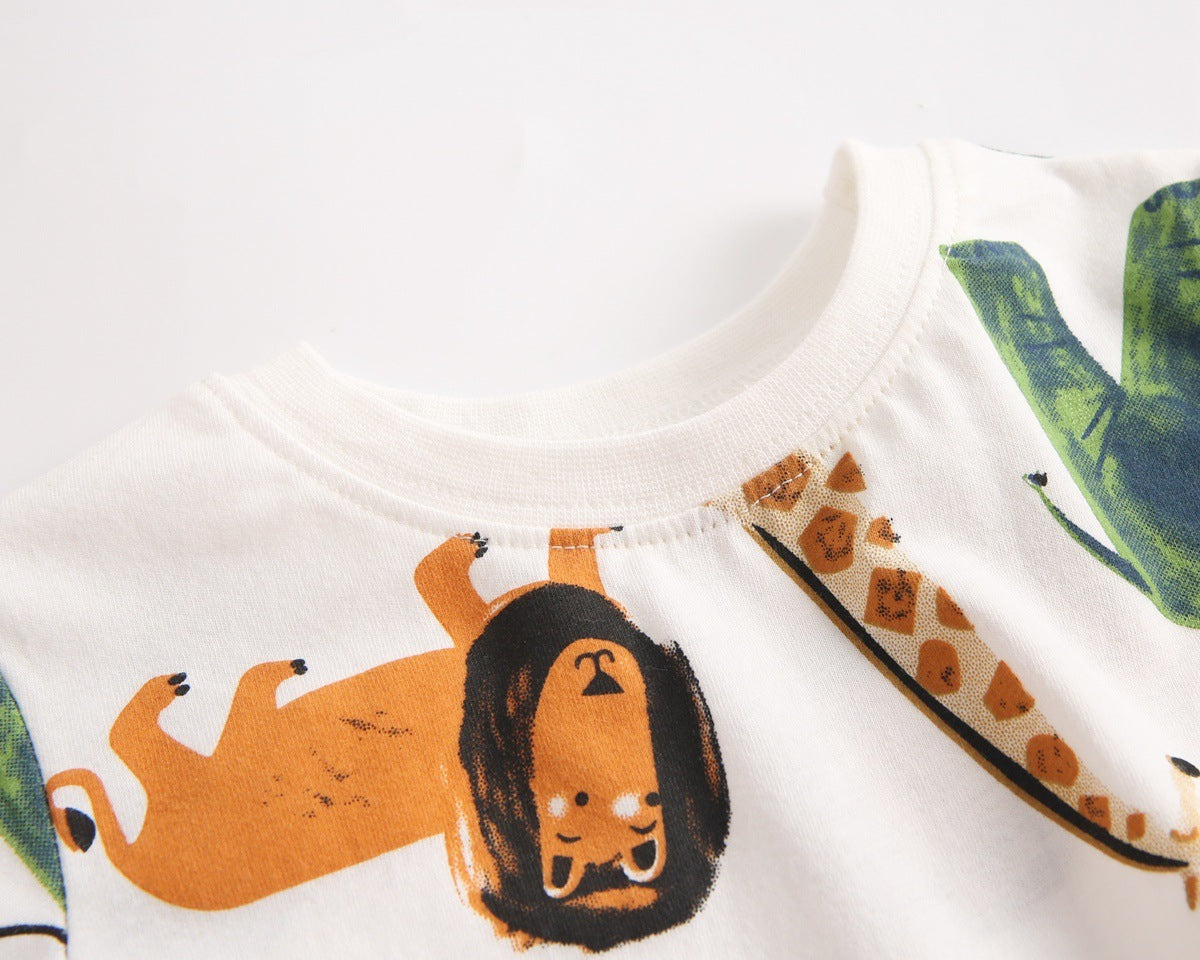 Vêtements pour bébé, vêtements coréens pour enfants, ensemble deux pièces pour bébé garçon, imprimé animal, t-shirt à manches courtes et short, été
