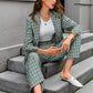 Autumn And Winter Fashion Women'S Casual Commuter Plaid Elegant Temperament Professional Style Street Two-Piece Suit Green