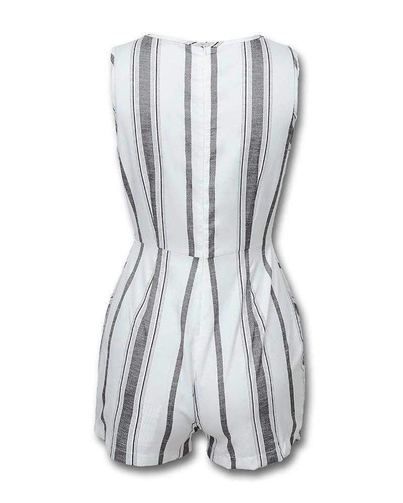 Culotte une pièce fendue à rayures sans manches