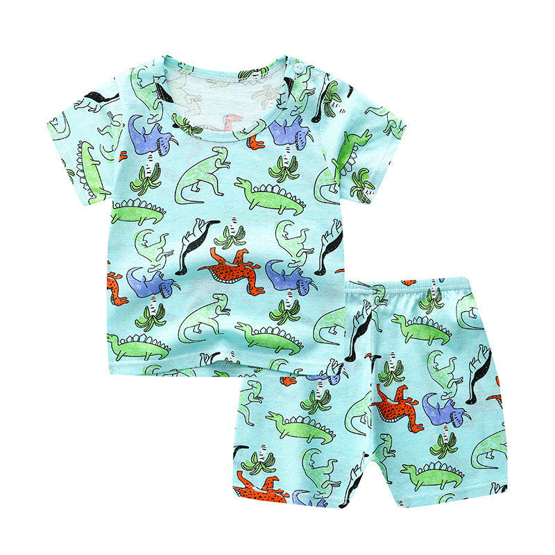 Baby Thin Cotton Suit Boys And Girls Short-sleeved Shorts Two-piece Suit