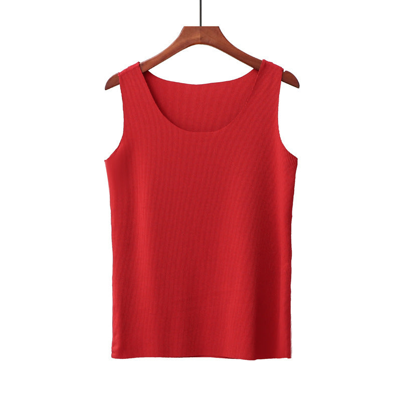 Summer Korean Version Of Thread Cotton Freely Cut Round Neck Vest Female Elastic