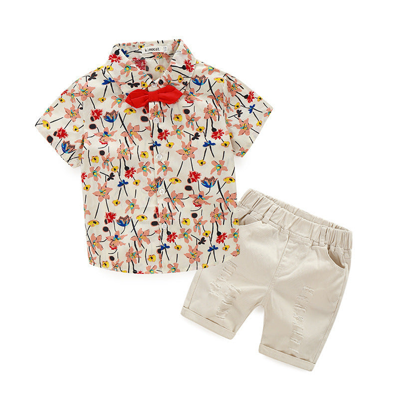 Children'S Cotton Shirt Ripped Shorts Suit
