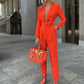 Women's Fashion Solid Color Tie Deep V Jumpsuit