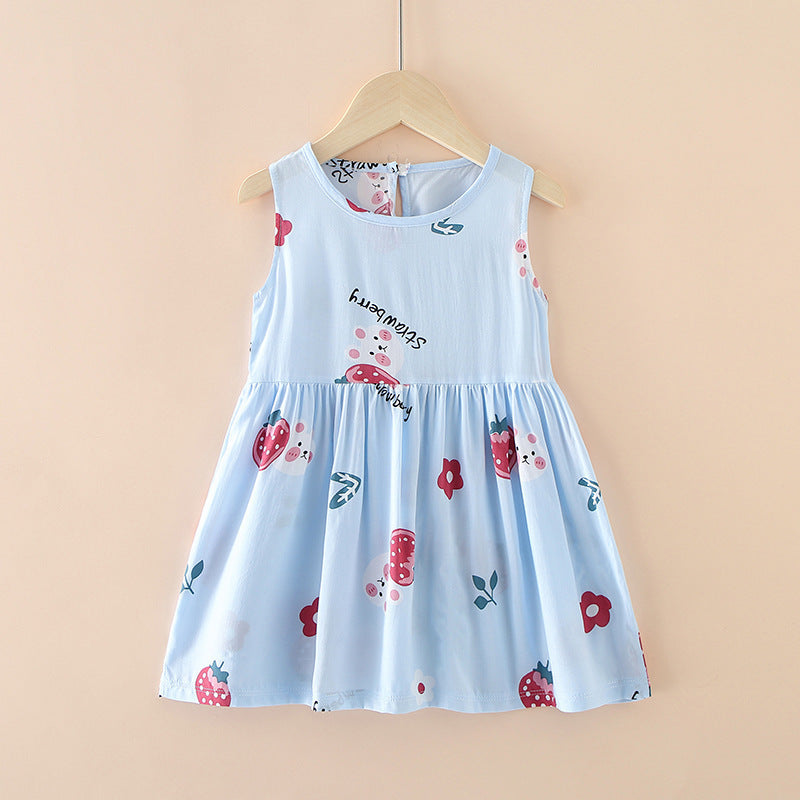 Robe d'été style occidental pour enfants, jupe filet rouge pour petite fille