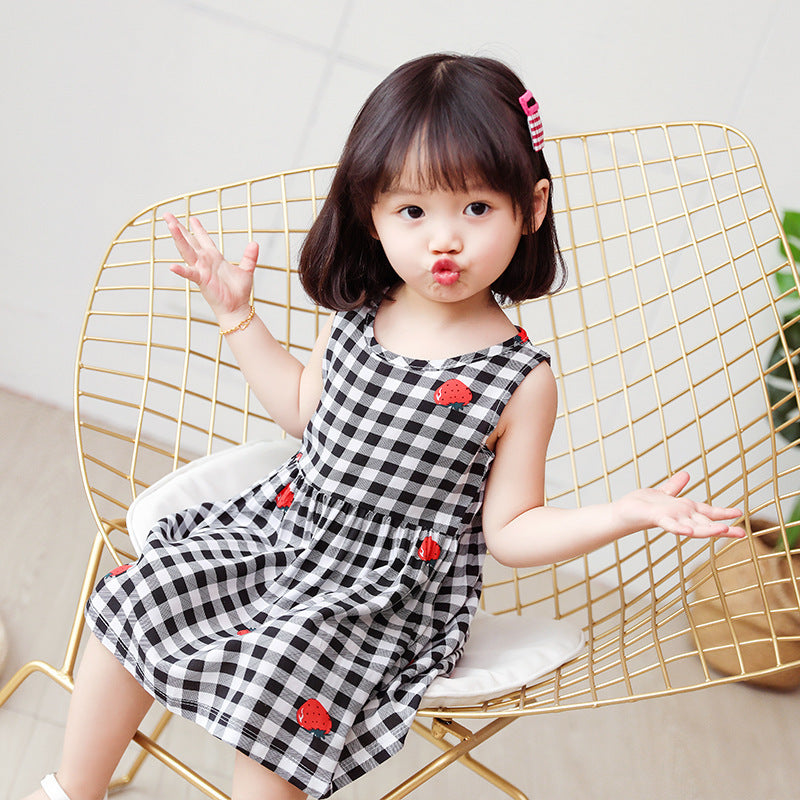 Robe d'été style occidental pour enfants, jupe filet rouge pour petite fille
