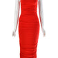 JillPeri Robe mi-longue sexy sans manches à col bas, froncée et extensible, tenue de tous les jours, style Kardashian, moulante, soirée, club, longue