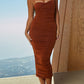 JillPeri Robe mi-longue sexy sans manches à col bas, froncée et extensible, tenue de tous les jours, style Kardashian, moulante, soirée, club, longue