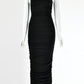 JillPeri Robe mi-longue sexy sans manches à col bas, froncée et extensible, tenue de tous les jours, style Kardashian, moulante, soirée, club, longue
