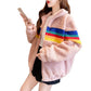 Loose Short Plush Fleece Coat Rainbow Lamb Wool Coat