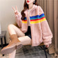 Loose Short Plush Fleece Coat Rainbow Lamb Wool Coat