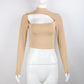 Women's Navel High Collar Solid Color Hollow Bottoming Long Sleeves