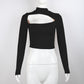 Women's Navel High Collar Solid Color Hollow Bottoming Long Sleeves