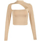 Women's Navel High Collar Solid Color Hollow Bottoming Long Sleeves