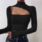 Women's Navel High Collar Solid Color Hollow Bottoming Long Sleeves