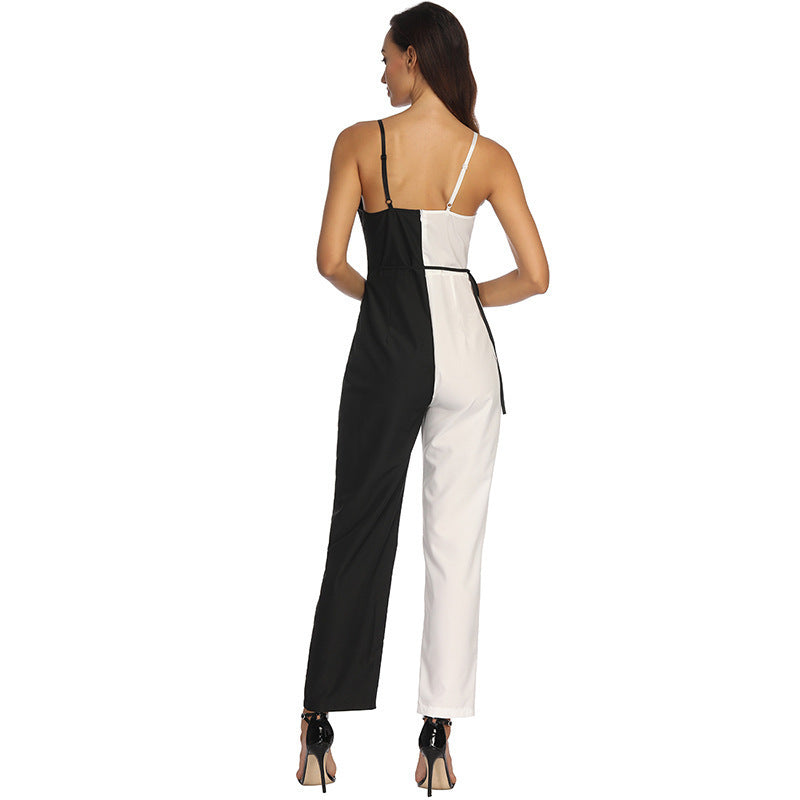 Combinaison pantalon sexy à bretelles pour femme, couleur noire et blanche, style européen et américain