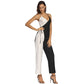 Combinaison pantalon sexy à bretelles pour femme, couleur noire et blanche, style européen et américain