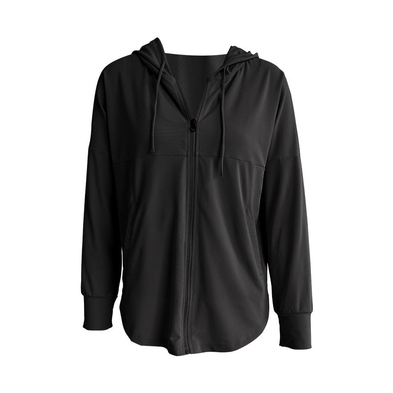 Loose Yoga Fitness Jacket Women'S Hooded Zipper Cardigan Long Sleeve Sports Top Women'S Yoga Wear