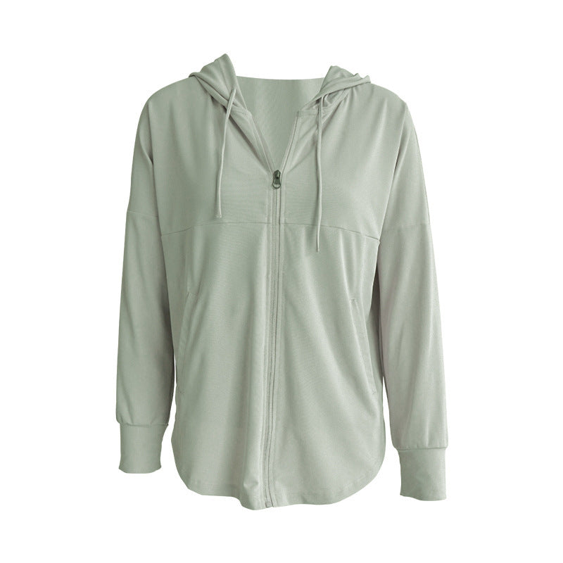 Loose Yoga Fitness Jacket Women'S Hooded Zipper Cardigan Long Sleeve Sports Top Women'S Yoga Wear