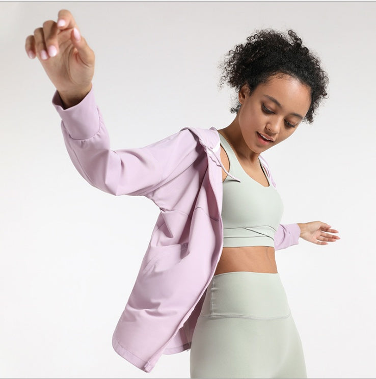 Loose Yoga Fitness Jacket Women'S Hooded Zipper Cardigan Long Sleeve Sports Top Women'S Yoga Wear