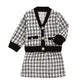 Black long-sleeved temperament two-piece suit skirt plaid children's clothing