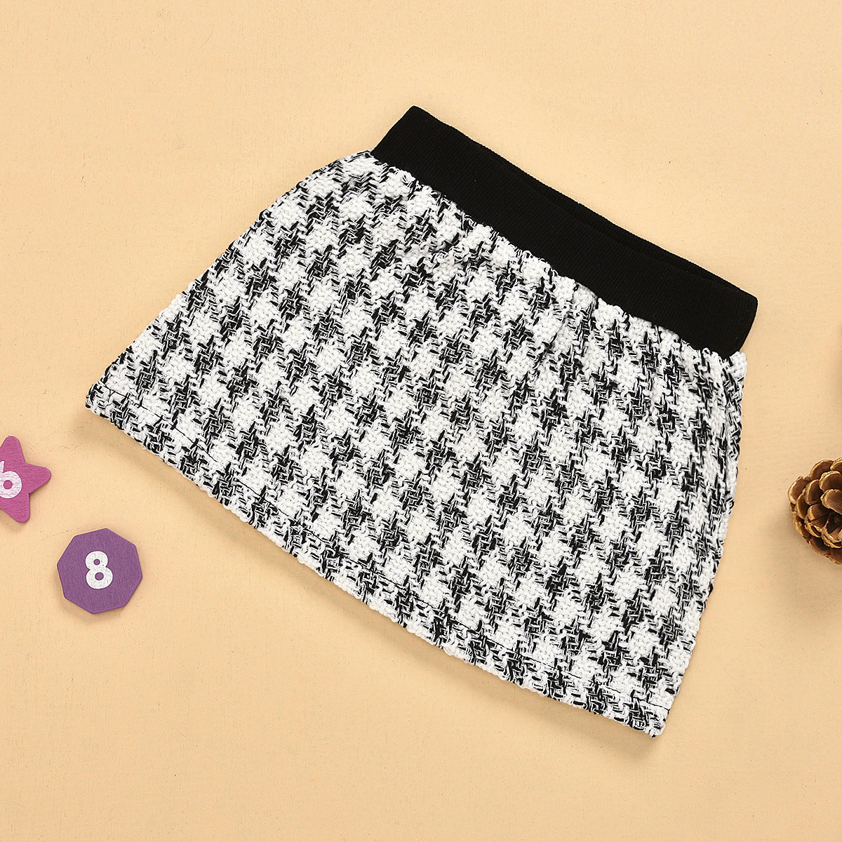 Black long-sleeved temperament two-piece suit skirt plaid children's clothing