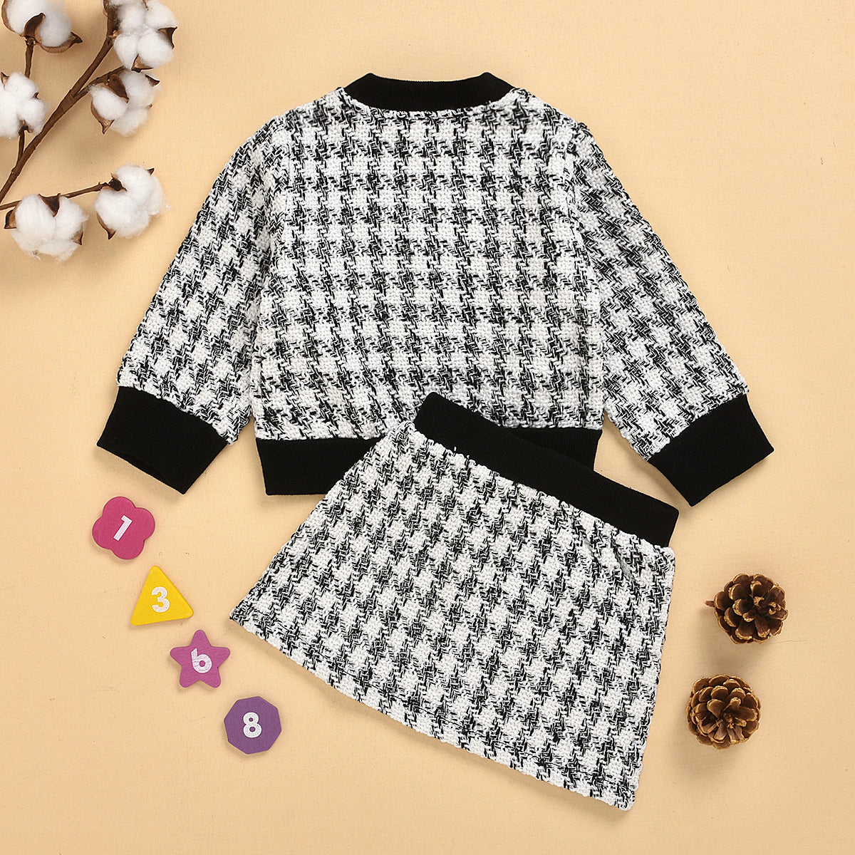 Black long-sleeved temperament two-piece suit skirt plaid children's clothing