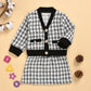 Black long-sleeved temperament two-piece suit skirt plaid children's clothing