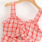 Retro Checkered Wood Ear Cutout Camisole