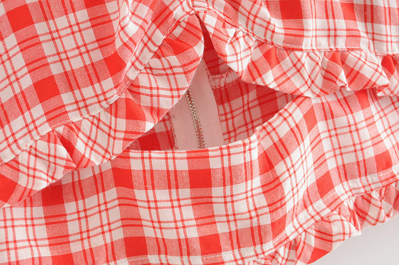 Retro Checkered Wood Ear Cutout Camisole