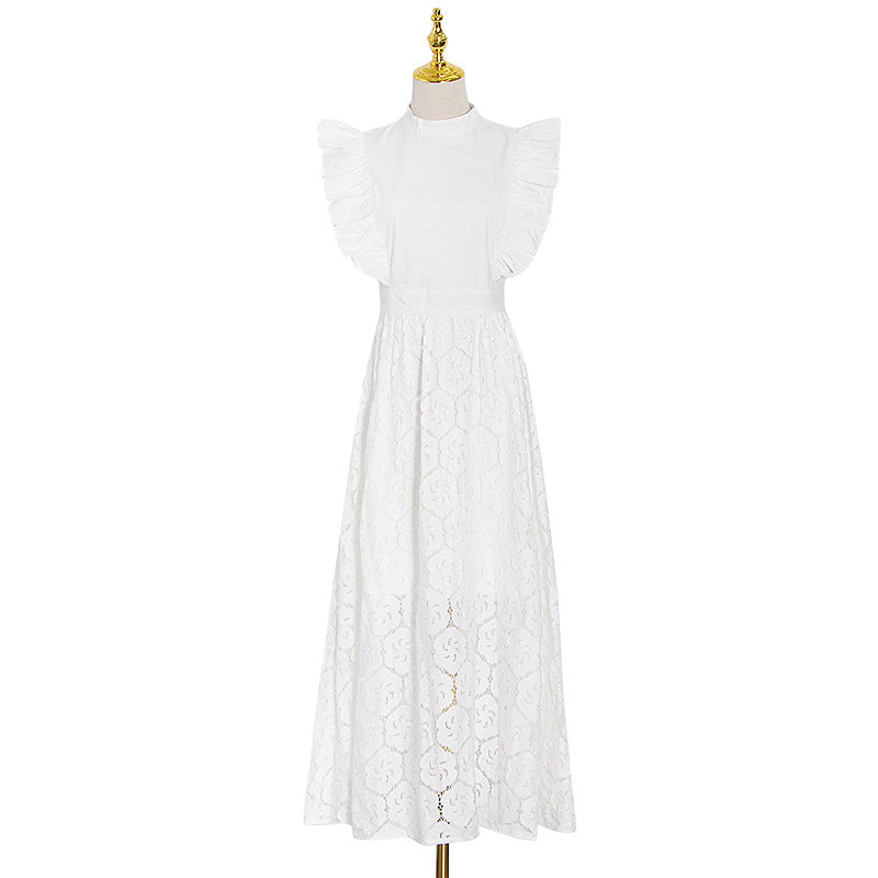 Lace Perspective High Waist Slim Sleeveless Long Dress