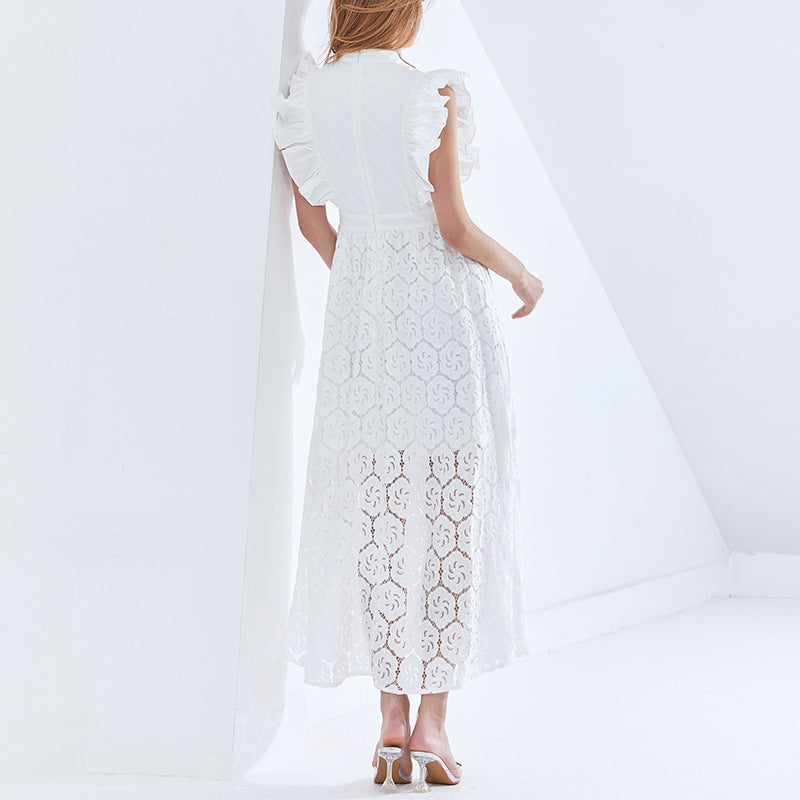 Lace Perspective High Waist Slim Sleeveless Long Dress