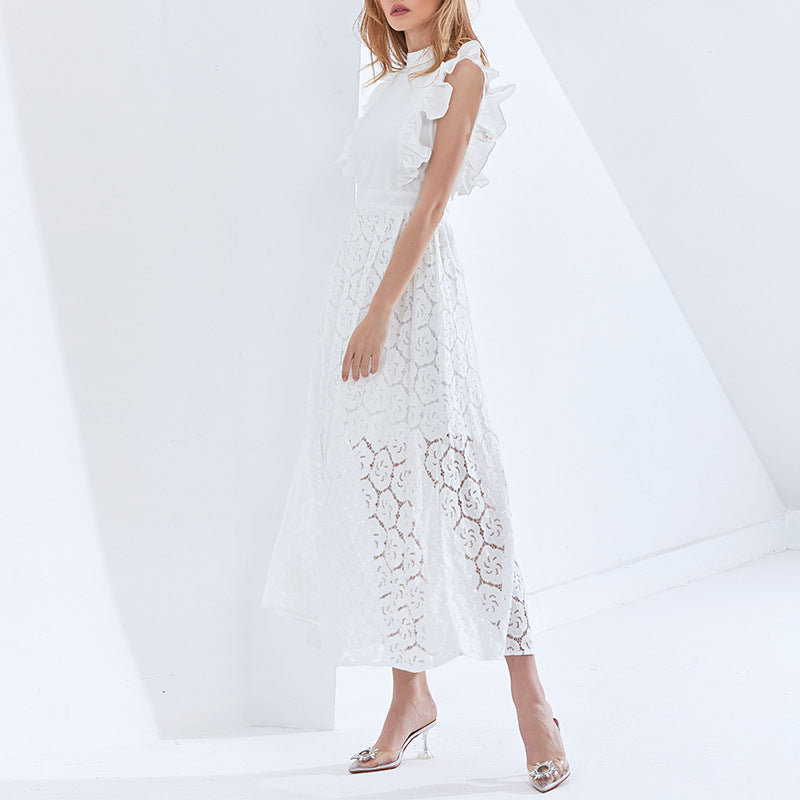 Lace Perspective High Waist Slim Sleeveless Long Dress