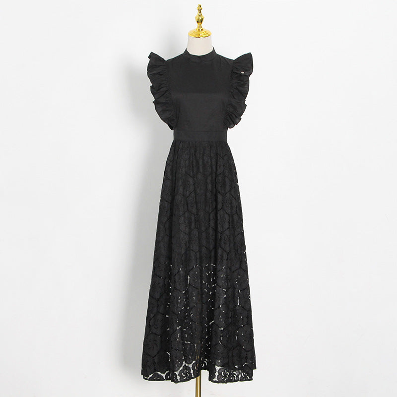 Lace Perspective High Waist Slim Sleeveless Long Dress