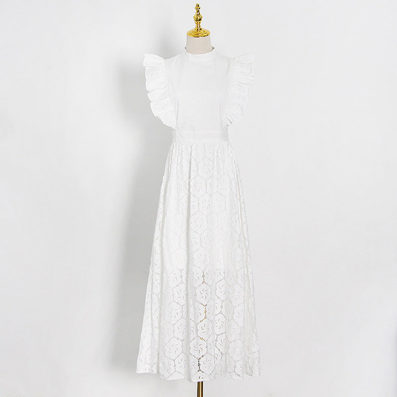 Lace Perspective High Waist Slim Sleeveless Long Dress