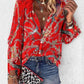 Printed Long Sleeve V-neck Button Ladies Blouse Women