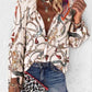 Printed Long Sleeve V-neck Button Ladies Blouse Women
