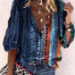 Printed Long Sleeve V-neck Button Ladies Blouse Women