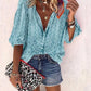 Printed Long Sleeve V-neck Button Ladies Blouse Women