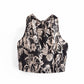 European And American Retro Style V-neck Print Cropped Top With Knot On The Back