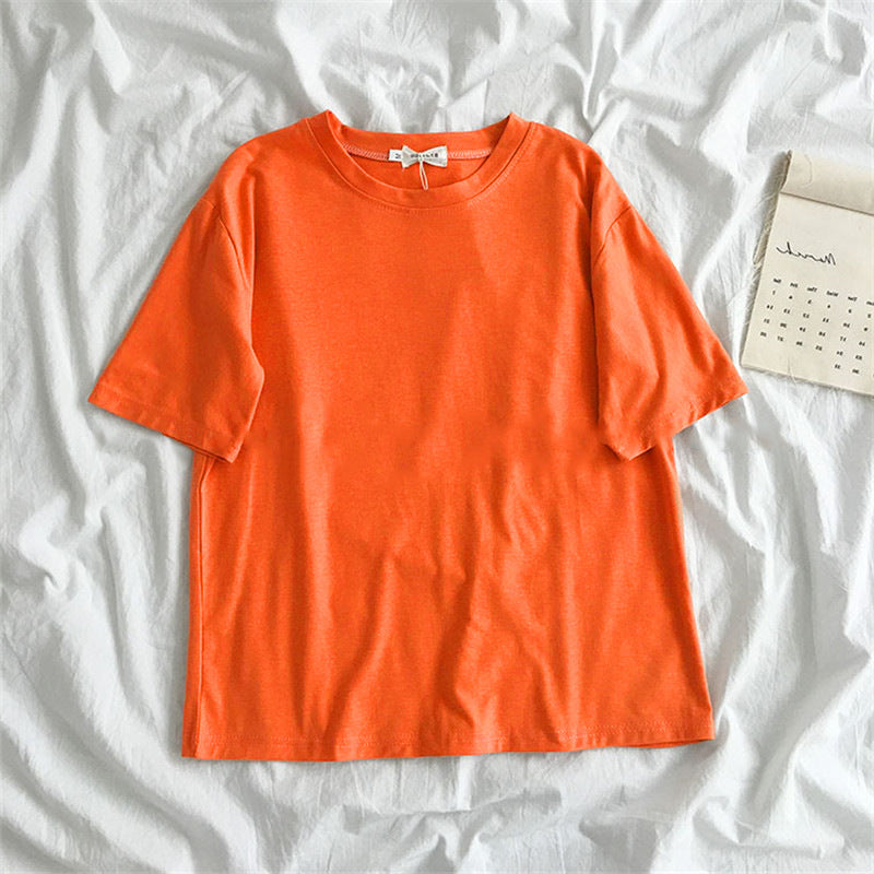 Nouveaux vêtements pour femmes, haut ample à manches mi-longues, couleur unie, multifonctionnel, pour étudiantes coréennes