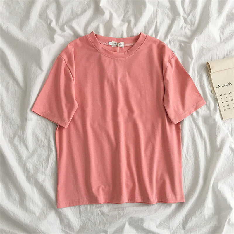 Nouveaux vêtements pour femmes, haut ample à manches mi-longues, couleur unie, multifonctionnel, pour étudiantes coréennes