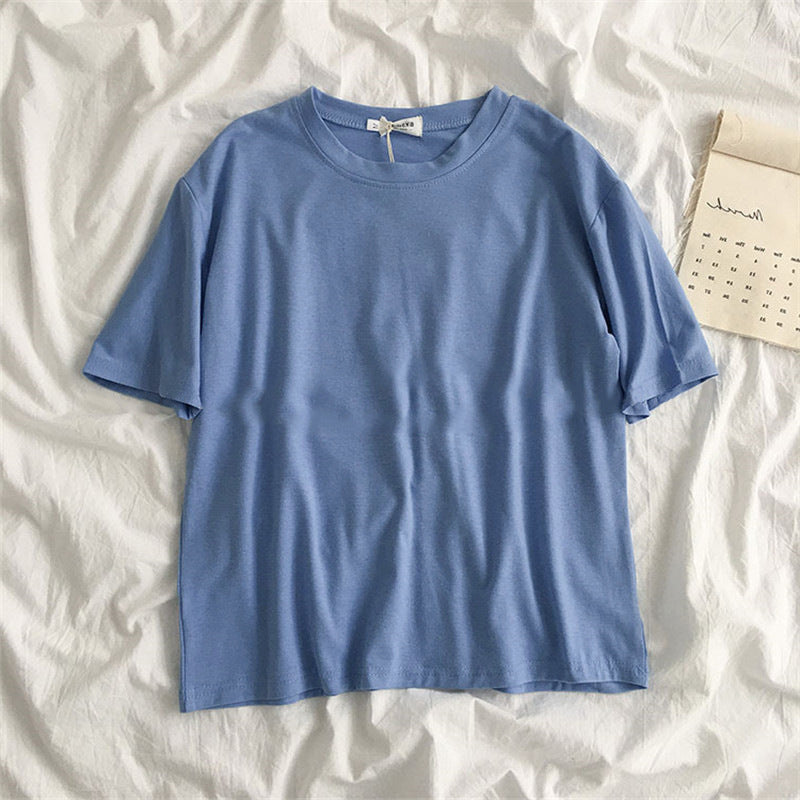 Nouveaux vêtements pour femmes, haut ample à manches mi-longues, couleur unie, multifonctionnel, pour étudiantes coréennes